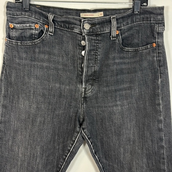 Levi’s Wedgie Skinny Black Denim Jeans Women 32 Button Fly Raw Hem Stretch - Picture 5 of 7